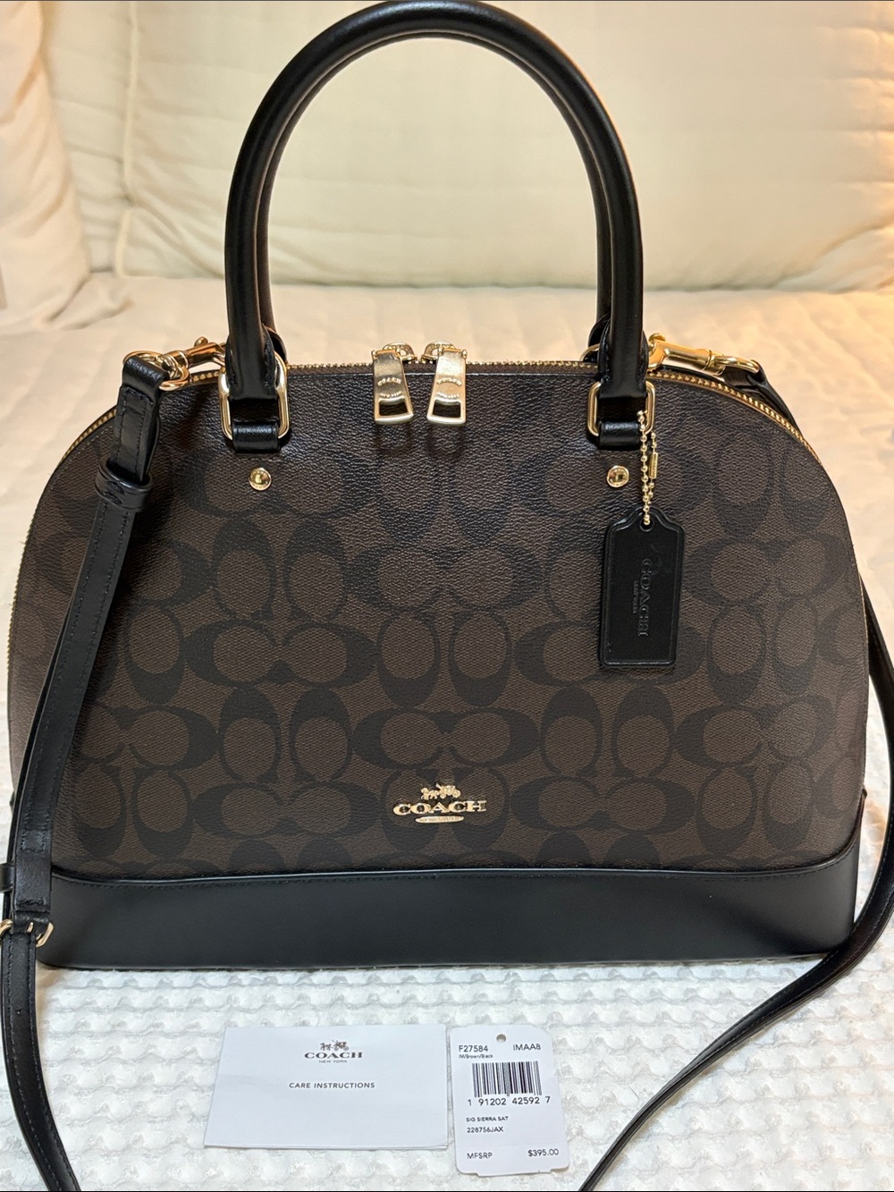 Coach Sierra Signature Dome Satchel Brown and Black With Crossbody Strap
